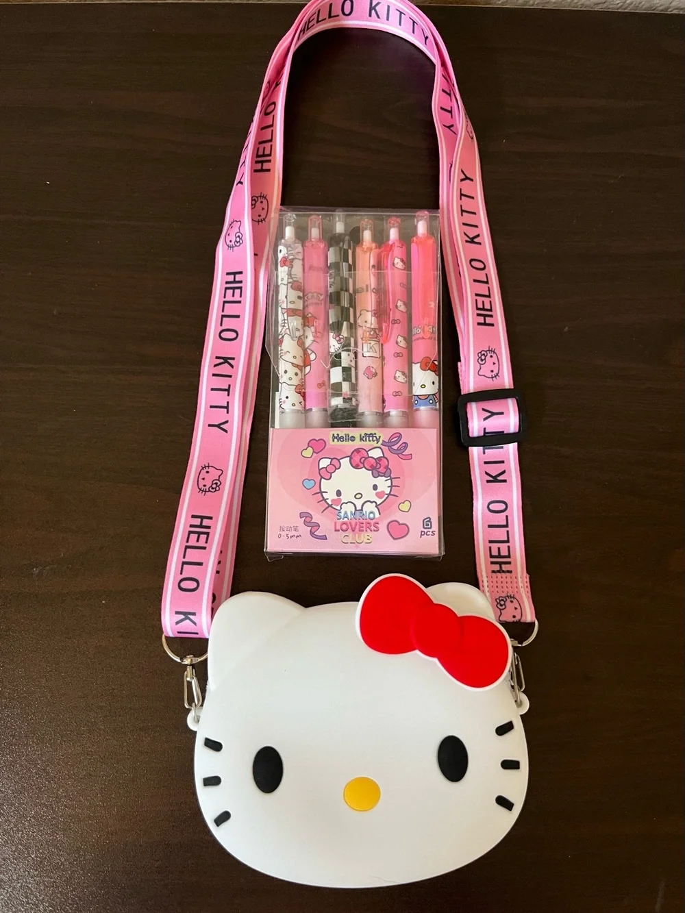 Hello Kitty White & Pink Small Crossbody Bag Coin Purse & Pen Set